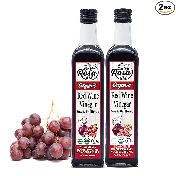 De La Rosa Red Wine Vinegar Organic, Raw & Unfiltered, Kosher for Passover, Vegan, Non-GMO & Gluten