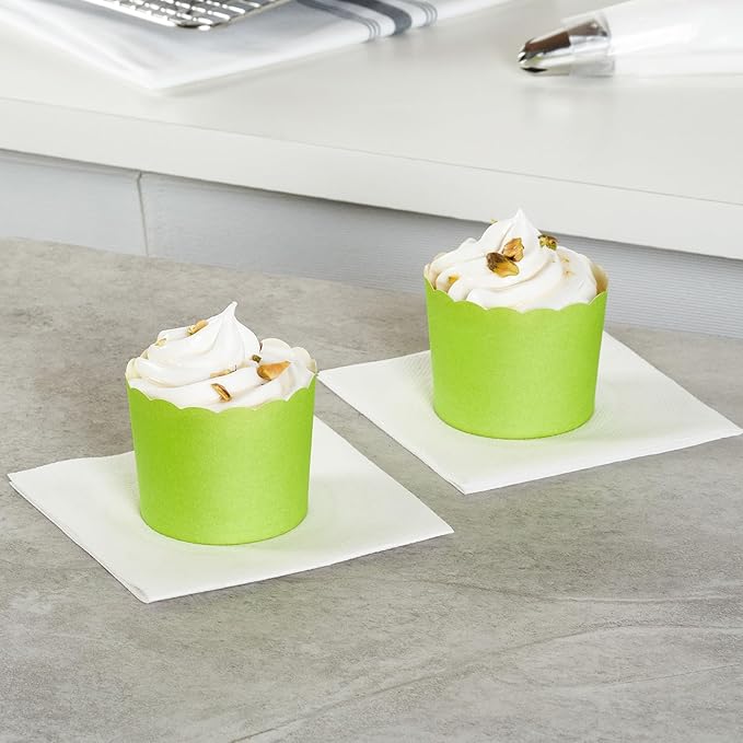 Panificio 6 Ounce Cupcake Wrappers, 200 Scalloped Baking Cups - Oven-Ready, Greaseproof, Green