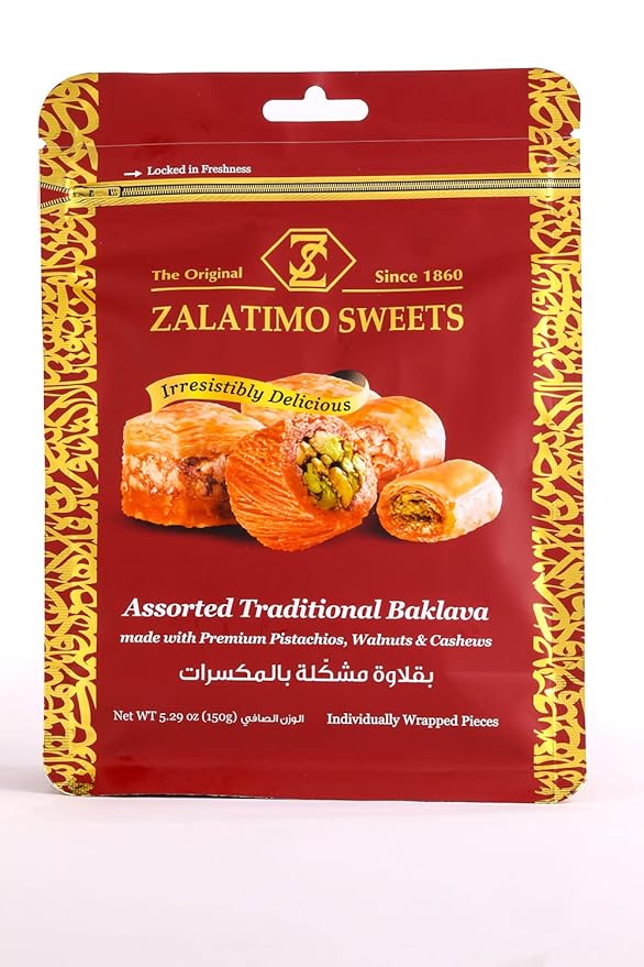 Zalatimo Sweets Since 1860, 100% All-Natural Assorted Baklava, Slightly Sweet, No Preservatives, No