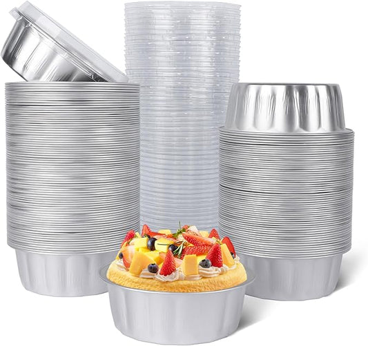Beasea Ramekins 8 oz with Lids Disposable, 120 Pack 8 oz 4 Inch Mini Silver Aluminum Foil Creme