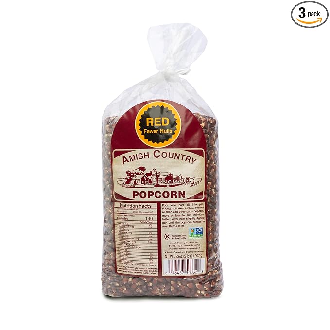 Amish Country Popcorn | 2 lbs Bag | Red Popcorn Kernels | Old Fashioned, Non-GMO and Gluten Free