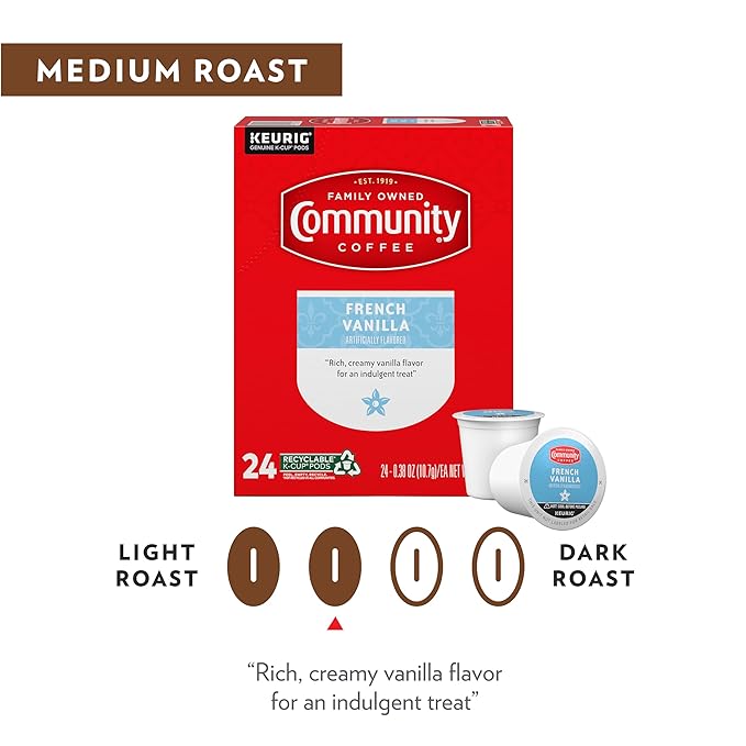 Community Coffee French Vanilla Flavored 96 Count Coffee Pods, Medium Roast, Compatible with Keurig