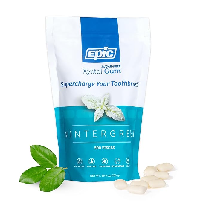 Epic 100% Xylitol Wintergreen Chewing Gum - Sugar Free, Aspartame Free Dental Gum - Supports Oral