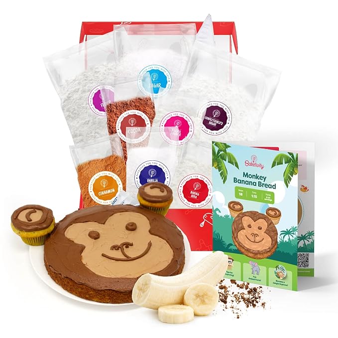 BAKETIVITY Monkey Banana Bread Kids Baking Kit | Banana Cake Kids Baking Set for Girls & Boys |