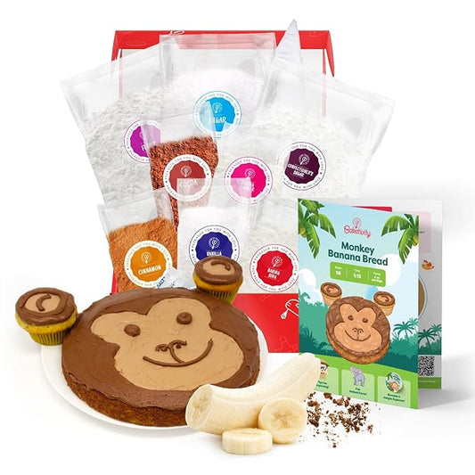 BAKETIVITY Monkey Banana Bread Kids Baking Kit | Banana Cake Kids Baking Set for Girls & Boys |