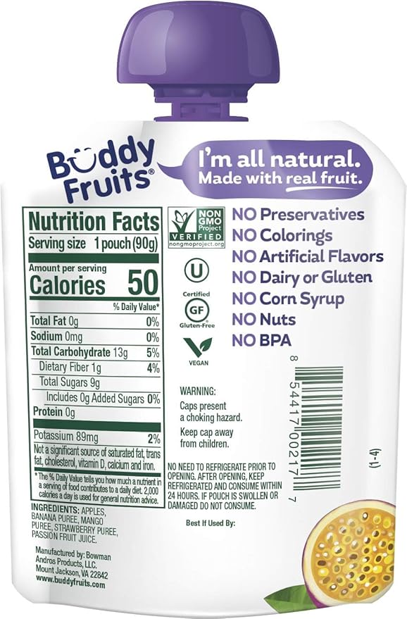 Buddy Fruits Snacks To Go Multifruit Unsweetened Applesauce 3.2oz Pouch (18pk)