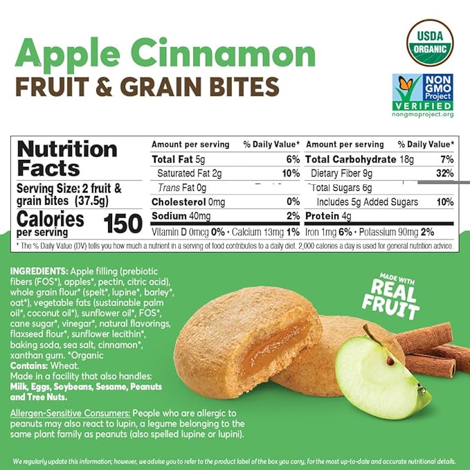 Olyra Apple Cinnamon - Organic Soft Baked Fruit Bars - High Fiber - Healthy Breakfast Snack with