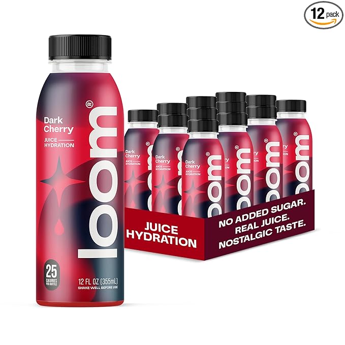 Dark Cherry Juice Drinks by Loom, Low Sugar Juice, Real Fruit, No Added Sugar, 30 Calories, Vegan