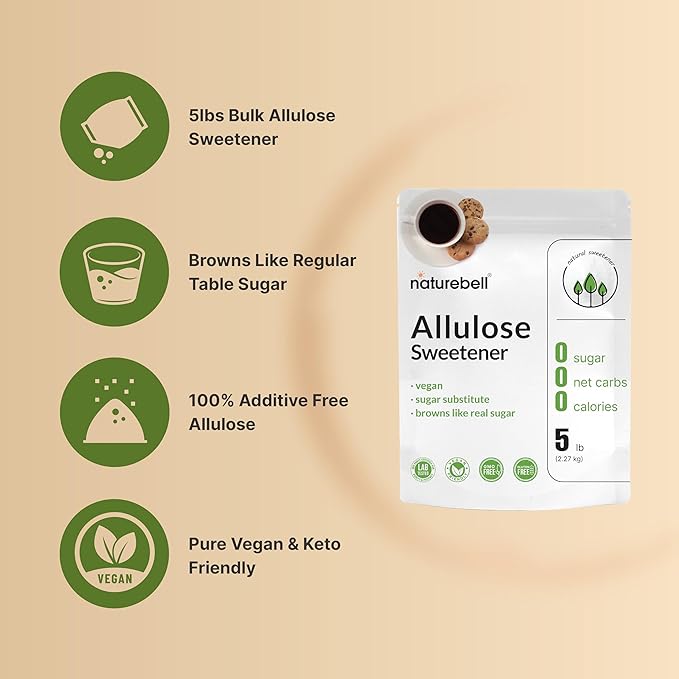 NatureBell Allulose Sweetener, 5 Lbs | Keto & Vegan-Friendly, White Sugar Substitute | 0 Calorie, 0