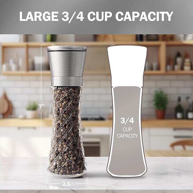 Home EC Original Stainless Steel Sea Salt and Pepper Grinder Set of 2 - Adjustable Ceramic Grinder