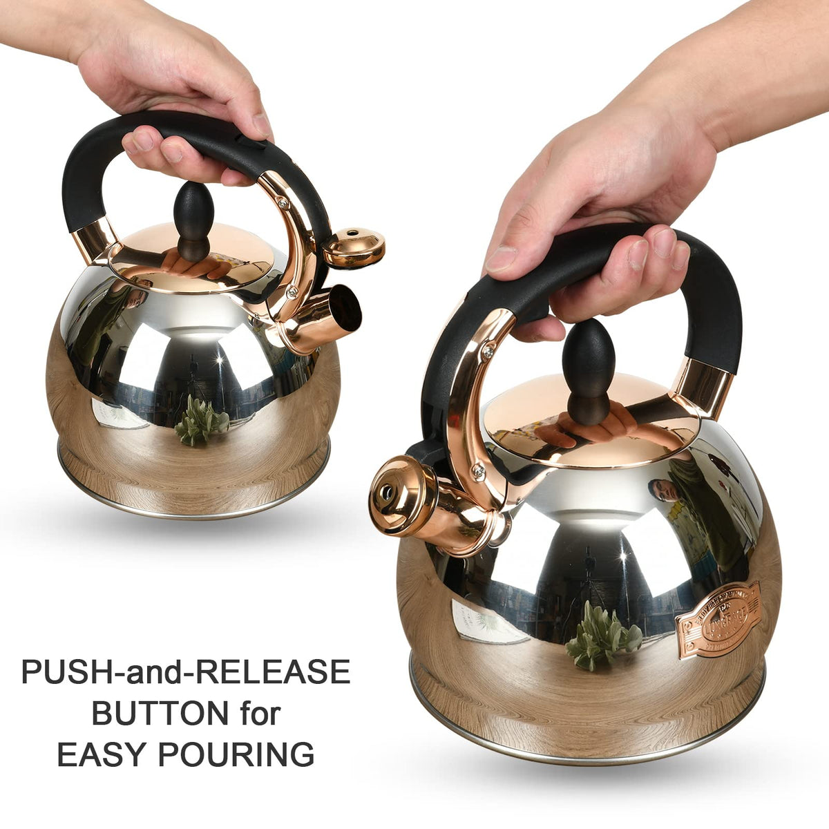 Stainless Steel Whistling Tea Kettle with Metal Capsulated Bottom for Quick Heat Distribution 2.8