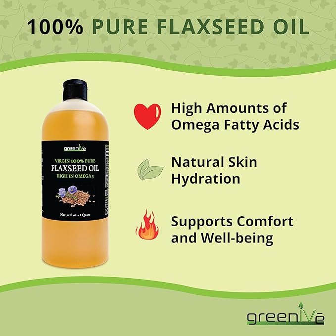 GreenIVe Flax Seed Oil Organically Grown100% Pure Cold Pressed High Vegan Omega Fatty Acids