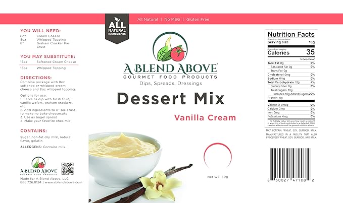 A Blend Above Vanilla Cream Cheesecake Mix - No-Bake Desserts, All Natural, Vegan, Gluten Free, No