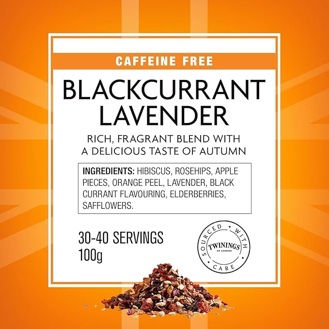 Twinings Blackcurrant & Lavender Loose Leaf Infusion Herbal Tea, 3.53 Ounce (100g) Pouch, Naturally