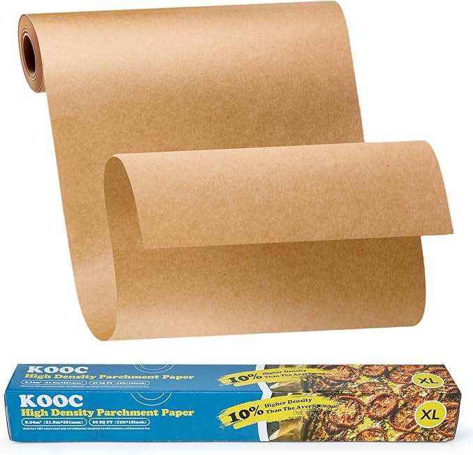 KOOC Premium 72-Feet Parchment Paper Roll - 15-Inch Width, Non-Stick, Unbleached Baking Paper