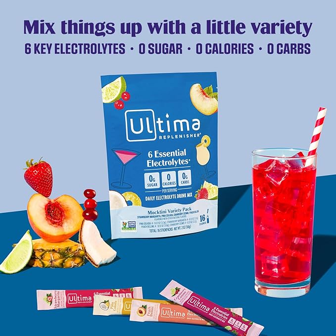 Ultima Replenisher Daily Electrolyte Powder Drink Mix ??Sugar Free ??Mocktini Variety, 16
