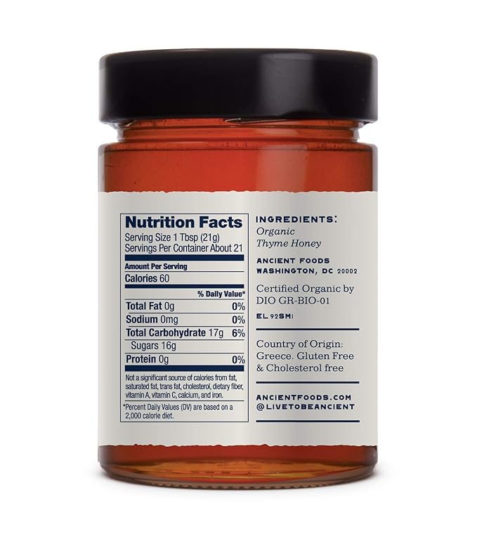 Thyme Honey by Ancient Foods - Organic Honey Raw Unfiltered Authentic Greek Honey from Greece |