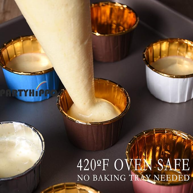 Party Hippo Cupcake Cups, 3.5 Oz 50 pcs Disposable Foil Muffin Liners, Gold Cupcake Baking Cups