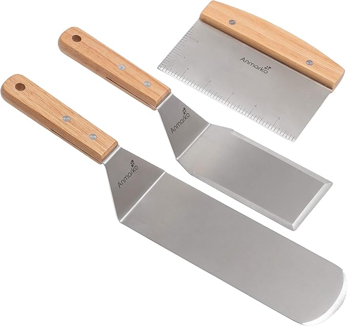 Professional Griddle Spatula Set - Stainless Steel Metal Spatula and Griddle Scraper - Heavy