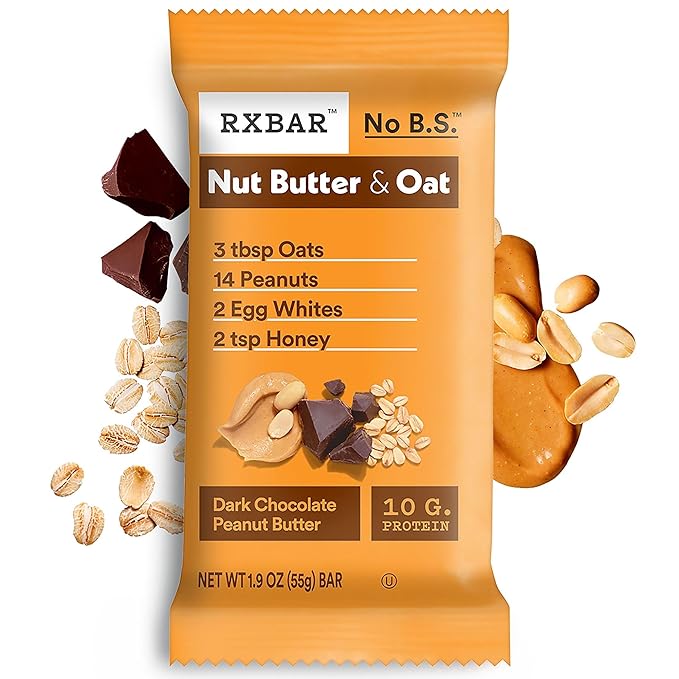 RXBAR Nut Butter and Oat Protein Bars, Protein Snacks, Snack Bars, Dark Chocolate Peanut Butter (6