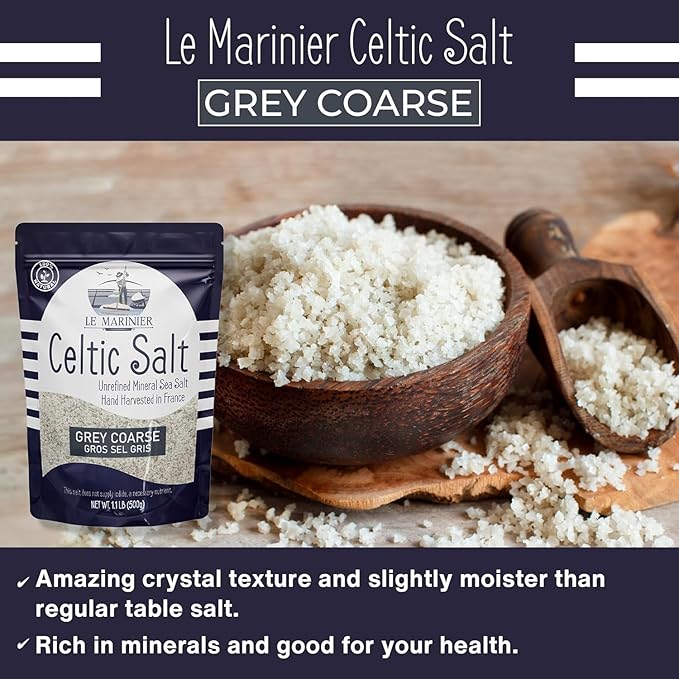 Le Marinier French Sea Salt Grey Coarse, 1.1lb - 18oz. Mineral Rich 100% Natural and Unrefined Sea