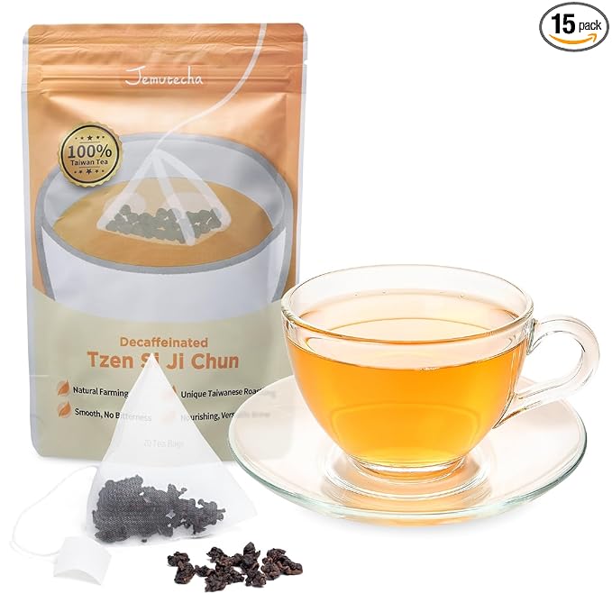 Jemutecha Decaffeinated Oolong 15 Tea Bags, 100% Pure Organic Award-Winning Tea, Refreshing &