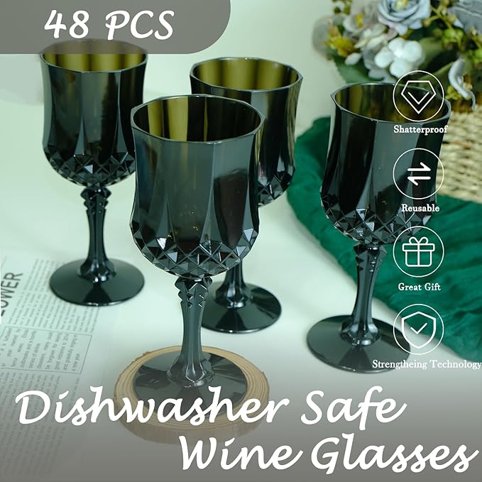 Plastic Wine Glasses，Plastic Goblets Vintage Style Cordial Drinking Glasses for Wedding Reception