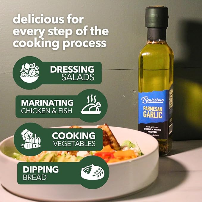 Benissimo Parmesan Garlic Herb Infused Oil, All Natural Gourmet Cooking Oil with Chef-Inspired