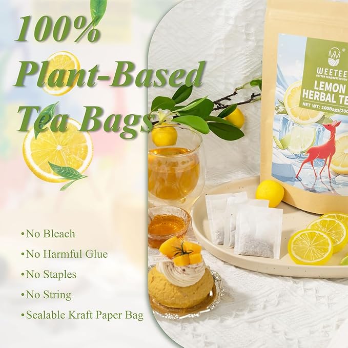 WT WEETEE Lemon Herbal Tea Bags, 2g x 100 Count, Juicy & Refreshing Lemon Flavor, Hot Iced & Cold