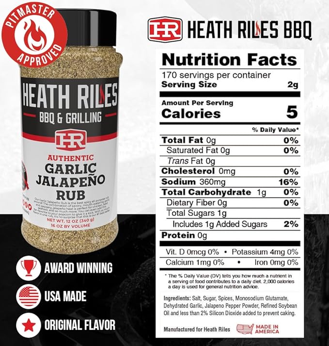 Heath Riles BBQ Rub - Garlic Jalapeño Seasoning, Champion Pitmaster Recipe, Legendary Rubs For