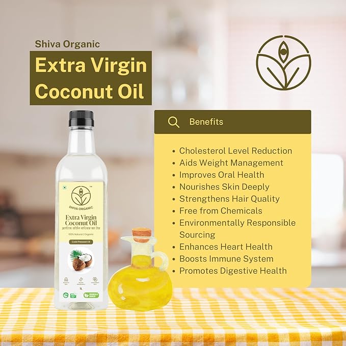 Shiva Organic Extra Virgin Coconut Oil - 100% Natural, USDA Certified Organic - 1L (33.8 fl oz))