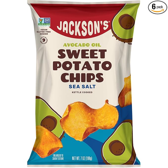 Jackson???Sweet Potato Kettle Chips with Sea Salt made with Premium Avocado Oil (7 Ounce, Pack of