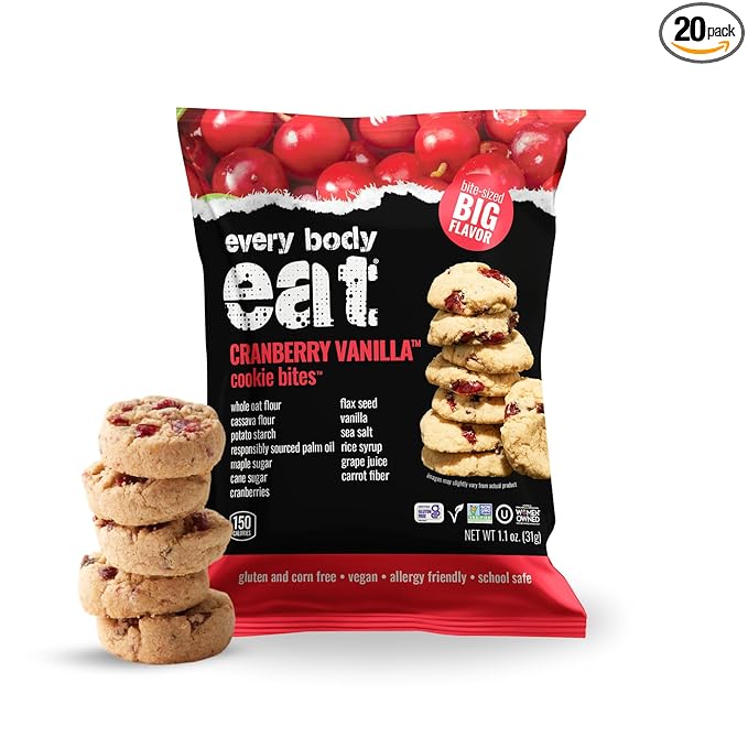 Every Body Eat Crunchy Cookie Bites, Gluten & Dairy Free, Vegan, School Safe Lunch Snacks, Single