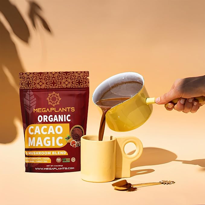 MegaPlants Cacao Magic (50 Servings) | Superfood 5 Mushroom Blend | Lions Mane, Reishi, Chaga