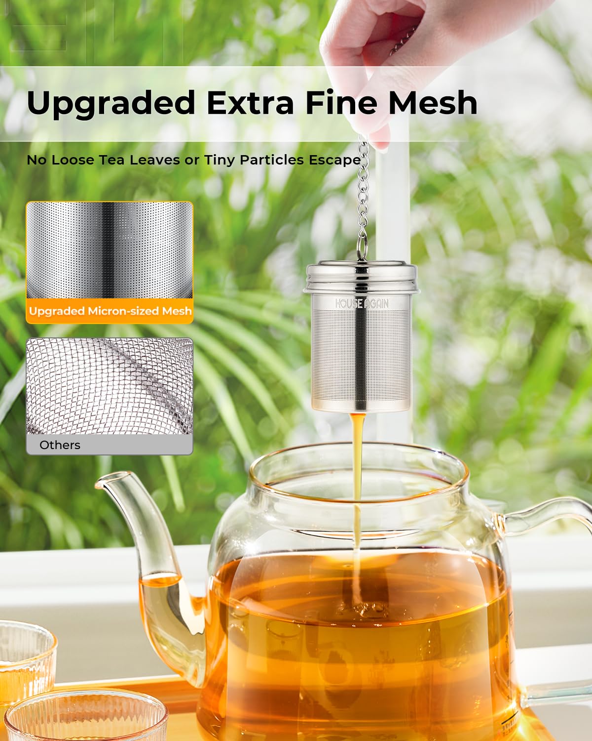 HOUSE AGAIN Tea Infuser, Extra Fine Mesh Tea Strainers for Loose Tea, 18/8 Stainless Steel Tea