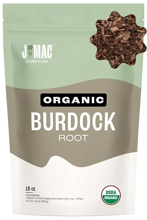 J Mac Botanicals, Organic Burdock Root Tea (16 oz), Certified USDA Organic Burdock Root herb, fresh