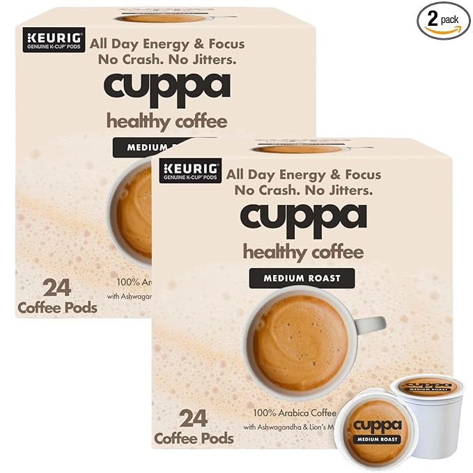 Cuppa Healthy Mushroom Coffee Single Serve Pods (K-Cups) with Lion's Mane & Ashwagandha for All Day