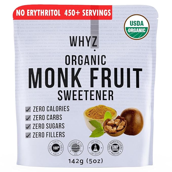 Organic Monk Fruit Extract, 5 oz, Pure Monk Fruit Sweetener Organic No Erythrytol and Zero Calorie