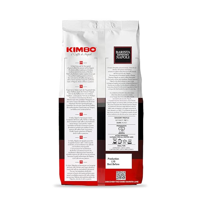 Kimbo Barista Espresso Napoli | Premium Selection | 10/13 Intensity | Whole Bean Coffee | Dark