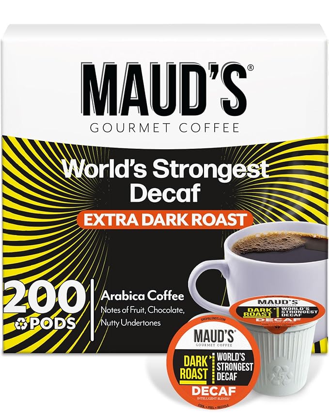 Maud's World's Strongest Decaf Coffee Pods, 200 ct, Decaffeinated Dark Roast Coffee in Recyclable
