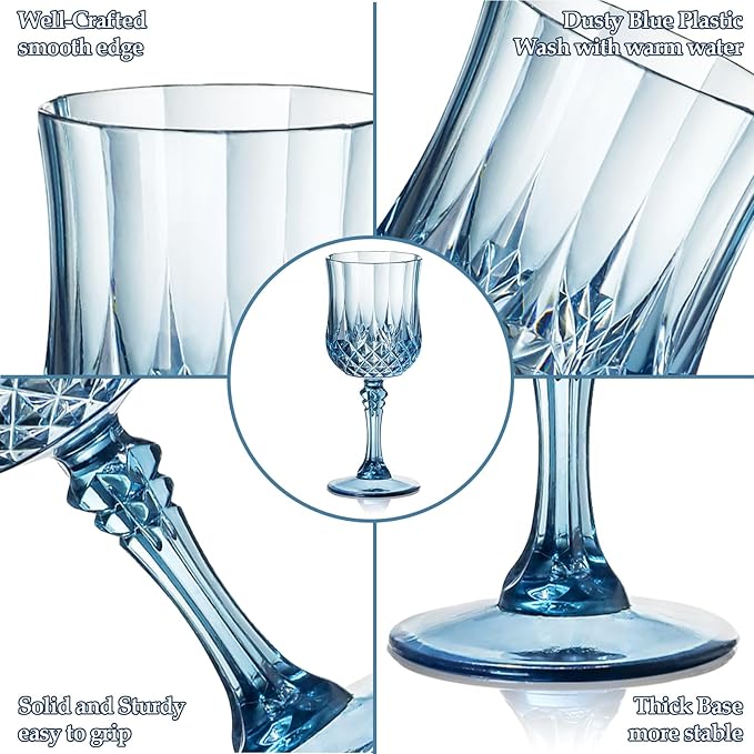XUWAIDSGN 7oz Plastic Vintage Wine Glasses Drinking Glasses Unbreakable Wedding Glassware Crystal