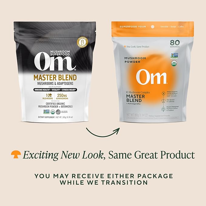 Om Master Blend Mushroom Powder ??Organic Mushroom Supplement with 10 Mushrooms and Ashwagandha