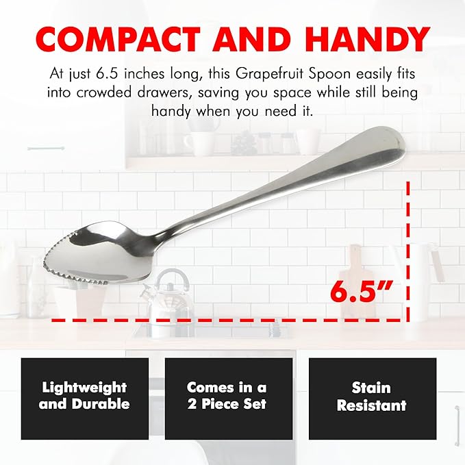 Chef Craft Select Serrated Grapefruit Spoon, 9 inch 2 piece set, Stainless Steel