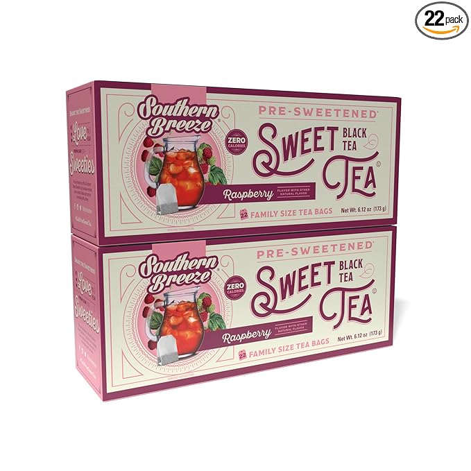 Southern Breeze Hot Brew Sweet Tea Raspberry Iced Tea with Black Tea and Zero Carbs Zero Sugar, 22