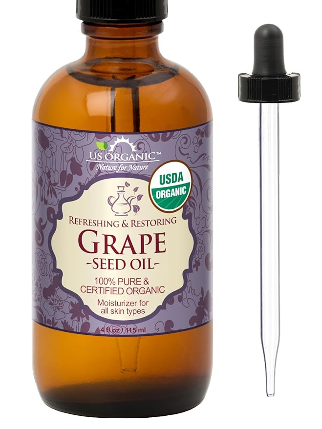 US Organic Grape Seed Oil, USDA Certified Organic, 100% Pure & Natural, Cold Pressed Virgin
