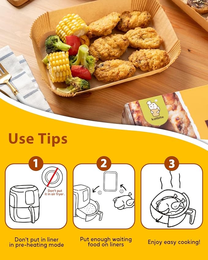 Katbite 220PCS DZ201 Air Fryer Liners Disposable, 8.6x5.5'' Rectangle Airfryer Paper Liners for
