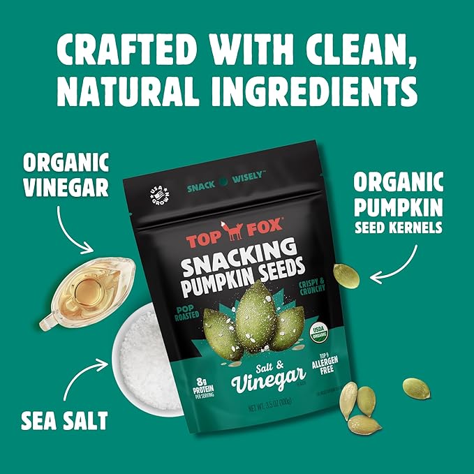 Top Fox Snacks Pumpkin Seeds to Eat (Salt & Vinegar, 3.5 oz – 6 Pack) - Gluten Free Snacks, Healthy