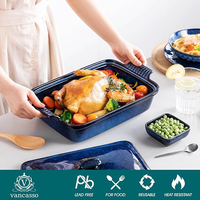 vancasso Starry 3.8 Quart Casserole Baking Dish, large lasagna pan with lid, 9x13 inch Stoneware