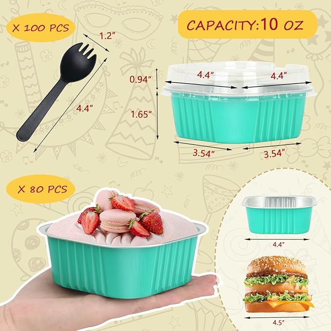 LNYZQUS 10oz/80pack Foil Mini Cake Tins with Lids 4?�X4??Small Cake Baking Pans Cupcake
