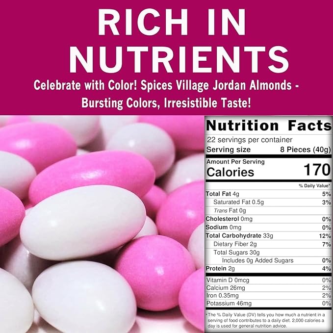 Spices Village Jordan Almonds, Pink and White, Crunchy Candy Coated Almonds, 32 oz, Perfect for